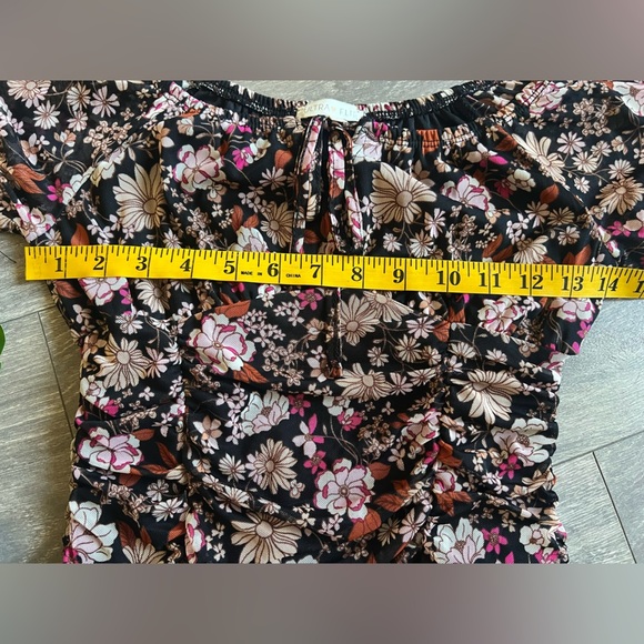 Ultra Flirt Mesh Keyhole Tie Front Ruched Floral Milkmaid Mini Dress. Size S - Picture 9 of 11